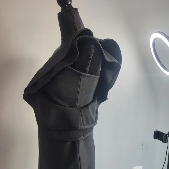 Chic One-Shoulder Black Ruffle Bodycon Dress - Picture 12 of 12